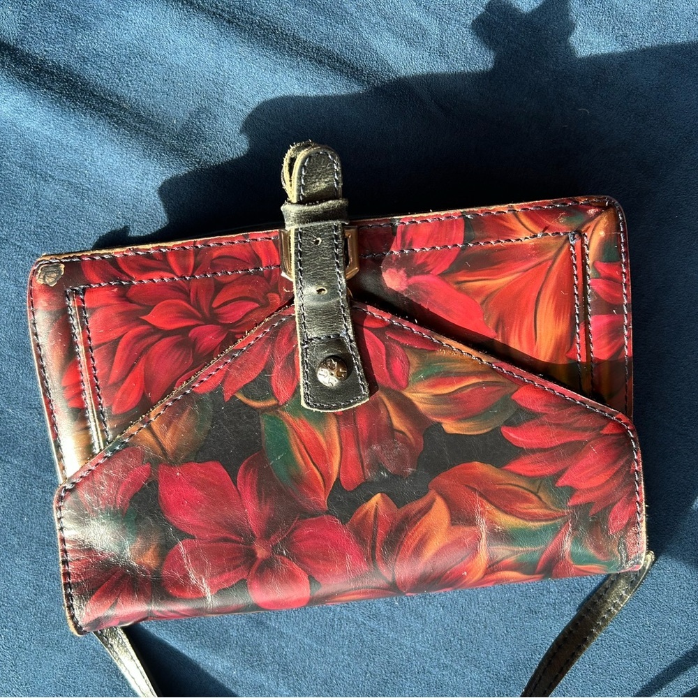 Patricia Nash Burgundy and Black Floral Crossbody Bag - Picture 8 of 11
